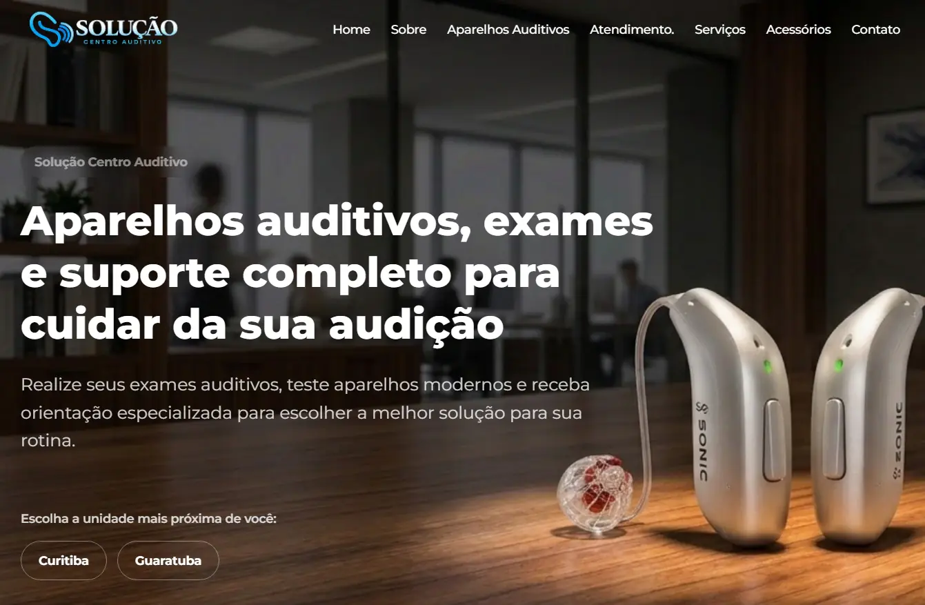Prévia desktop do projeto Solução Centro Auditivo